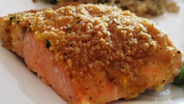 Baked Salmon Fillets Dijon Recipe - Delicious baked salmon coated with Dijon-style mustard and seasoned bread crumbs, and topped with butter. #baked #salmon #salmonfillets #bakedsalmon #bakedsalmonfillets #salmonrecipe #salmonrecipes #recipes