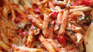 Creamy Pasta Bake with Cherry Tomatoes and Basil recipe