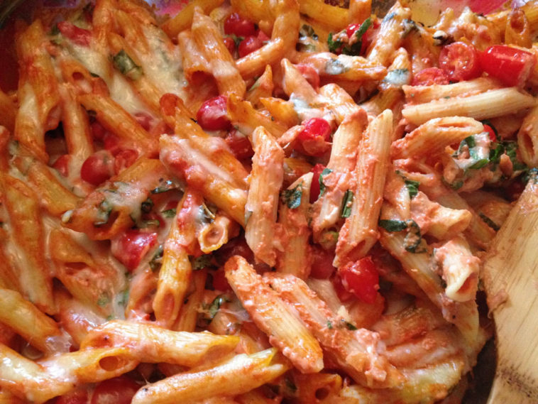 Creamy Pasta Bake with Cherry Tomatoes and Basil recipe