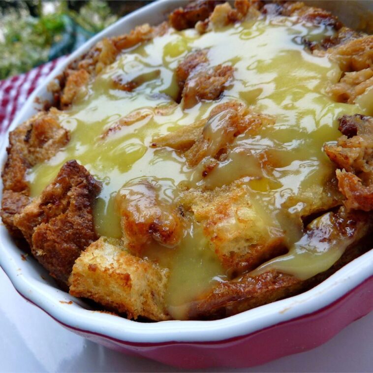 Rum Raisin Bread Pudding with Warm Vanilla Sauce Recipe