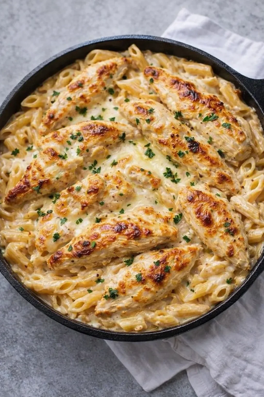 Cheesy Garlic Parmesan Chicken Pasta Skillet