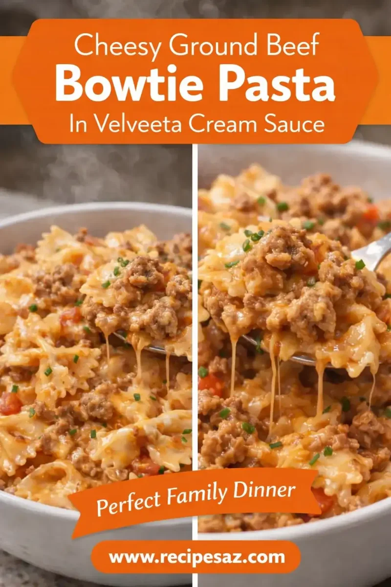 Cheesy Ground Beef Bowtie Pasta in Velveeta Cream Sauce
