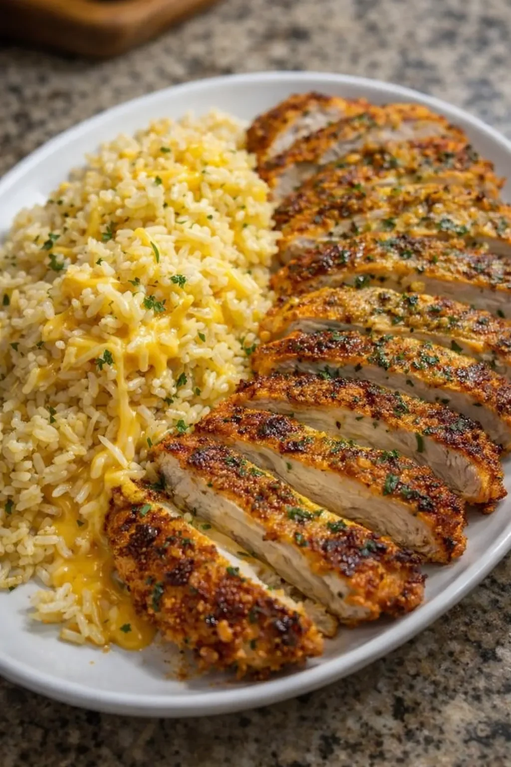 Golden Garlic Parmesan Chicken with Creamy Cajun Butter Rice