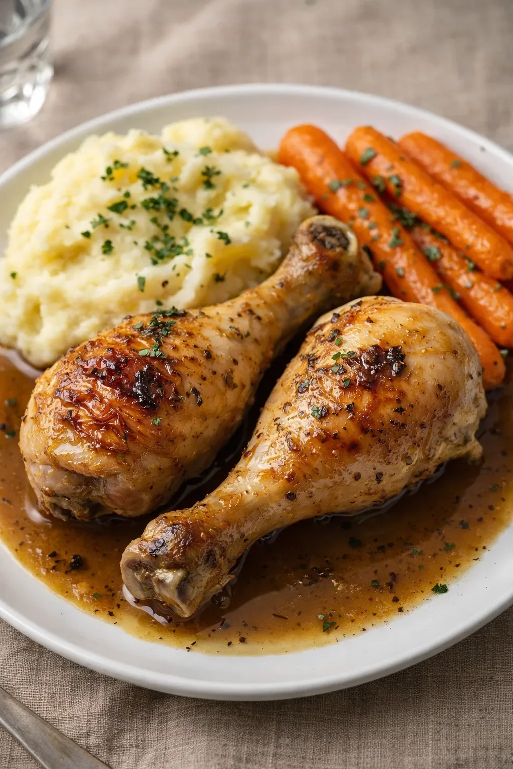 Roasted Chicken Drumsticks with Creamy Mash & Glazed Carrots